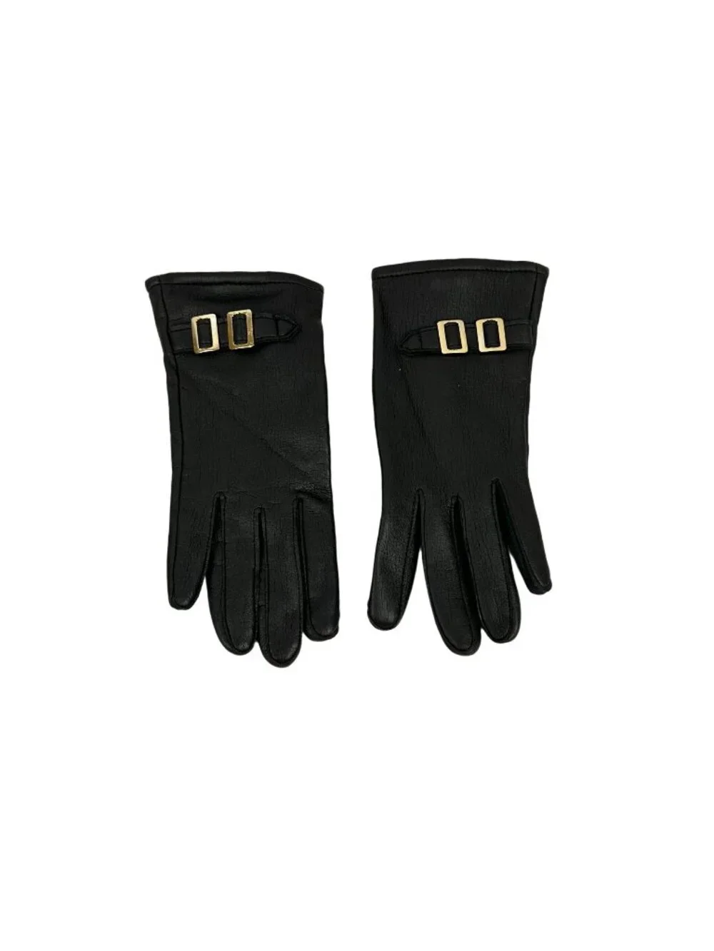Black Women’s Vinyl Gloves Gold-Tone Buckle Detail Medium Knit Cotton Lining